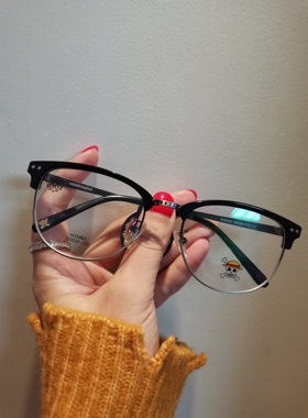 专柜正品海贼王镜架H35052复古风格近视眼镜架圆形金属半框镜架TR