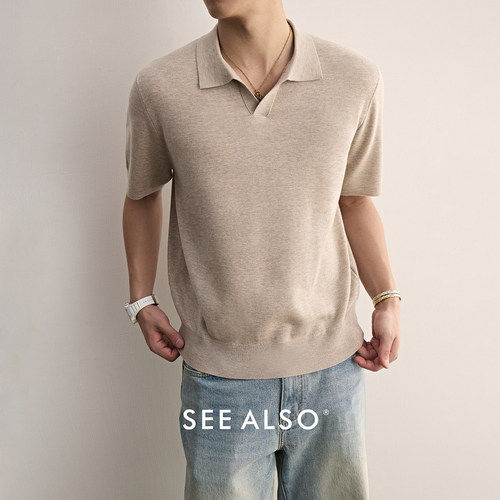 老钱风针织衫休闲男士短袖t恤夏