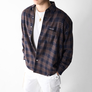 衬衫 SEE 复古格纹长袖 重磅磨毛 秋冬条纹宽松衬衣外套男 ALSO