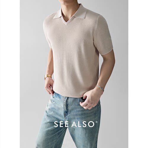 长绒棉翻领老钱短袖针织Polo衫男