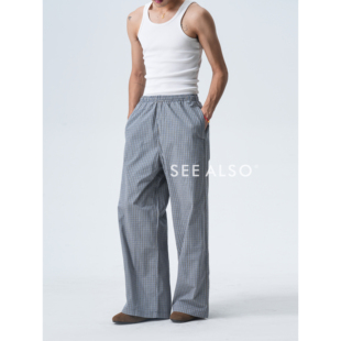 丝光棉亚麻格纹休闲宽松直筒弯刀长裤 25FW巴子系列 ALSO SEE