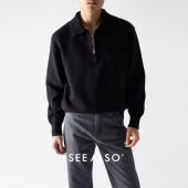 SEE 打底毛衣 超精纺绵羊毛拉链秋冬保暖翻领长袖 ALSO 黑标旗舰