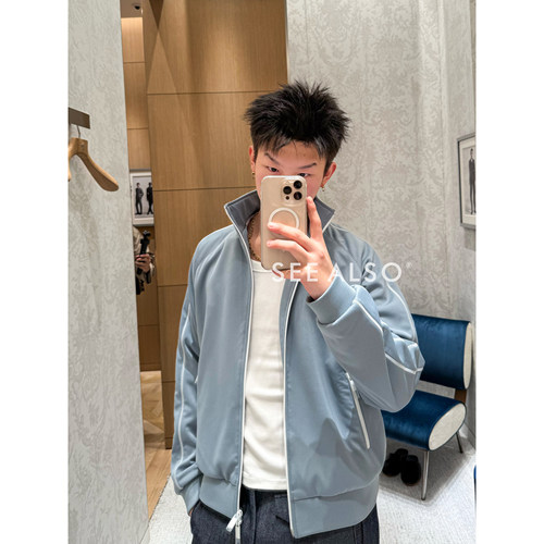 欧若风丝光重工翻领夹克外套男士