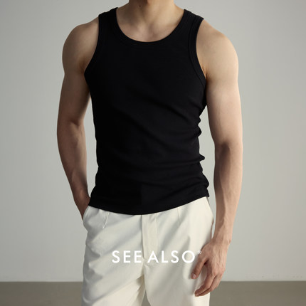 SEEALSO 美式基础螺纹弹力棉嘻哈休闲男女同款百搭健身背心