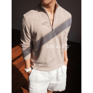 SEE 保暖毛衣 ALSO国王礼物超精仿14针100%绵羊毛老钱半拉链长袖