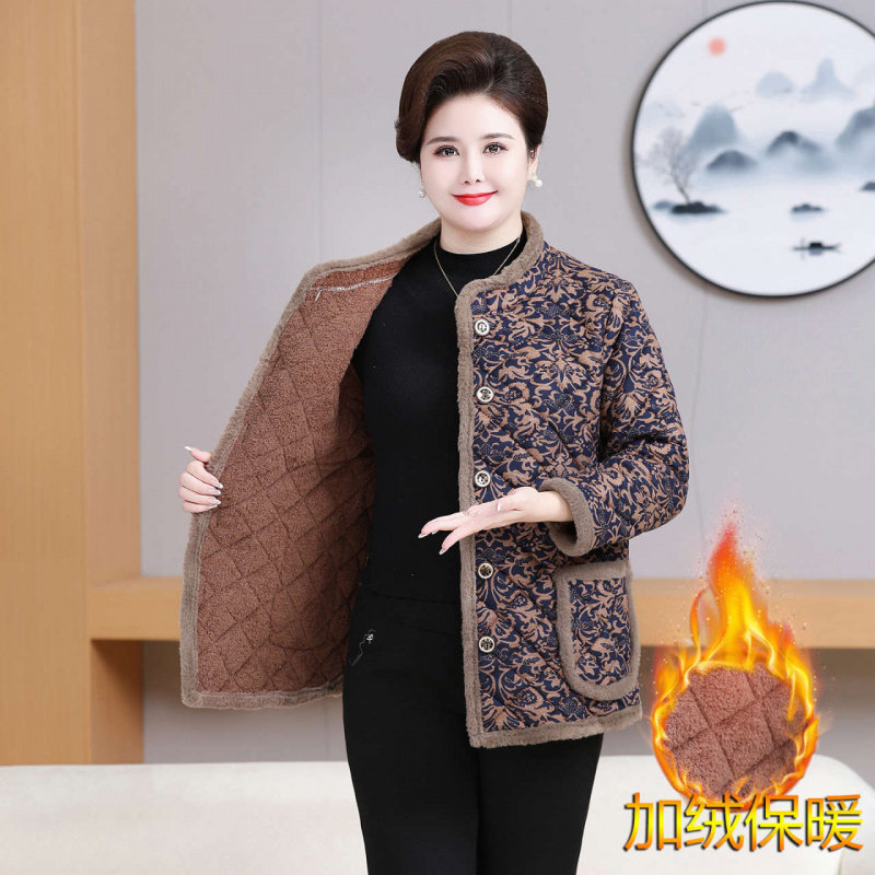 胖妈妈秋冬款加绒棉衣厚外套中老