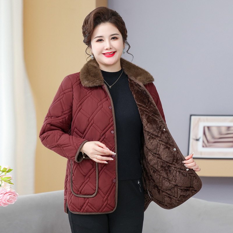 特胖妈妈冬装加绒外套加肥大码200斤中老年棉袄女冬季加厚棉衣服