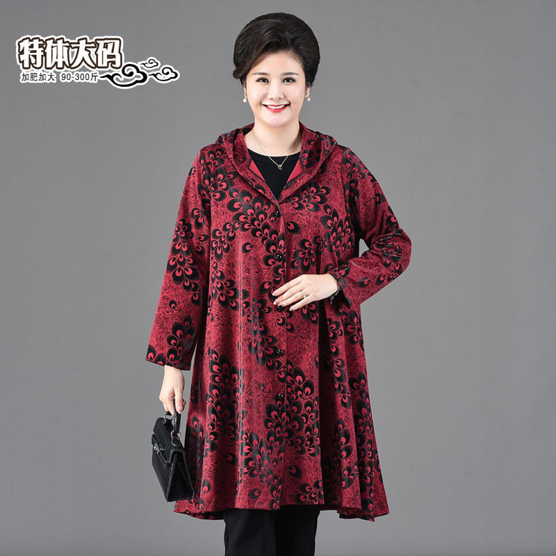 300斤中老年女装春秋风衣外套超大号妈妈装加肥加大码胖奶奶夹克