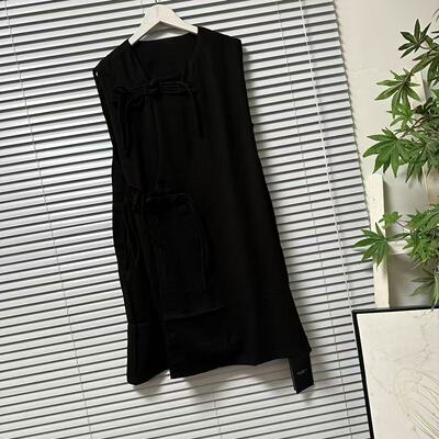 0112-17品牌高货新中式黑色无袖连衣裙女直筒显瘦简约气质盘扣款