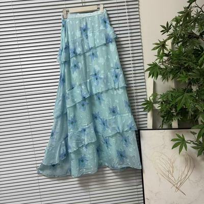 1231-51法式印花雪纺烂花绒提花半身裙连显瘦仙女裙温柔风