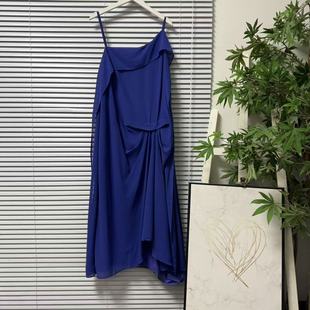 0124-1台湾品牌吊带连衣裙女夏显瘦褶皱收腰中长款轻奢气质裙