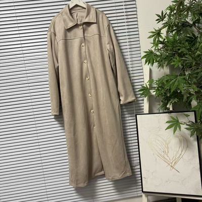 0105-36欧美松弛感纽扣开衫大衣外套女长款高级感麂皮绒风衣外套