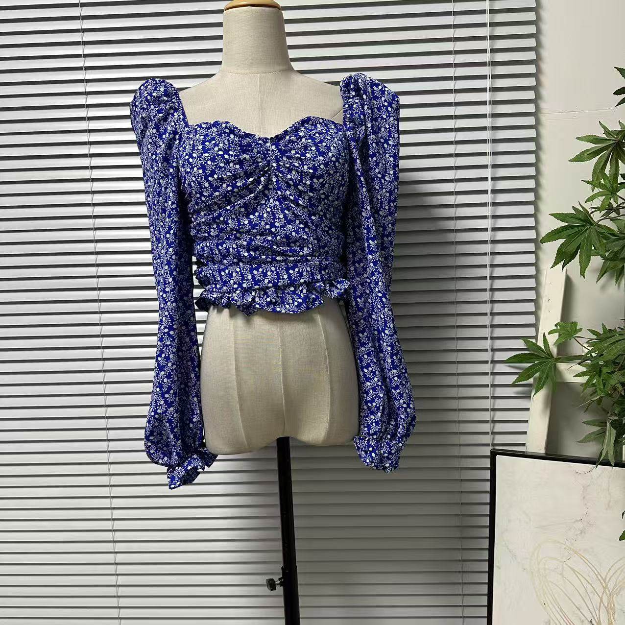 1224-47法式浪漫风方领碎花泡泡袖衬衫系带褶皱收腰复古气质上衣,女装/女士精品,衬衫,淘宝优惠券,粉丝福利购,淘宝优惠卷