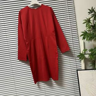 气质高级感简约修身 连衣裙女中长款 显瘦裙子 34红色长袖 1219