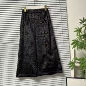 裙子 风黑色丝绒压花盘扣半身裙高腰气质优雅中长款 1119 47新中式