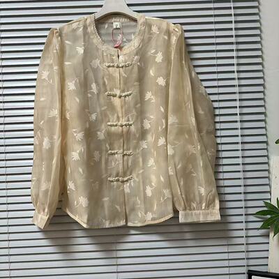 0112-1韩国品牌新中式风盘扣提花衬衫长袖圆领上衣高级感设计感