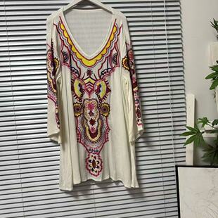 文艺 连衣裙V领刺绣洋气显瘦宽松七分袖 0325 38法国单民族风夏季