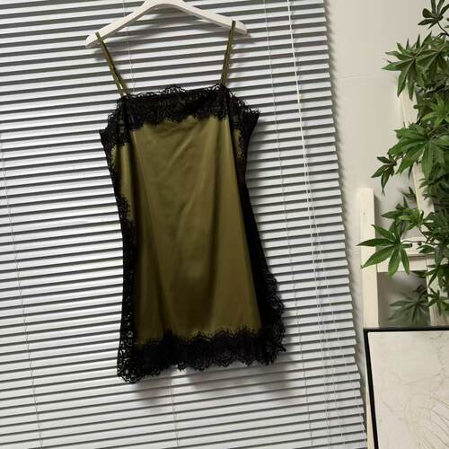 0909-9欧美性感吊带连衣裙女绿色蕾丝拼接修身显瘦约会战袍风