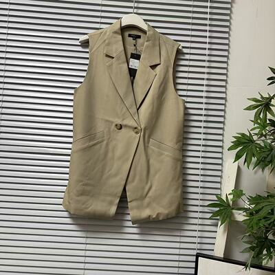 1231-36美国单极简风西装领马甲外套百搭显瘦商务轻熟风马夹上衣