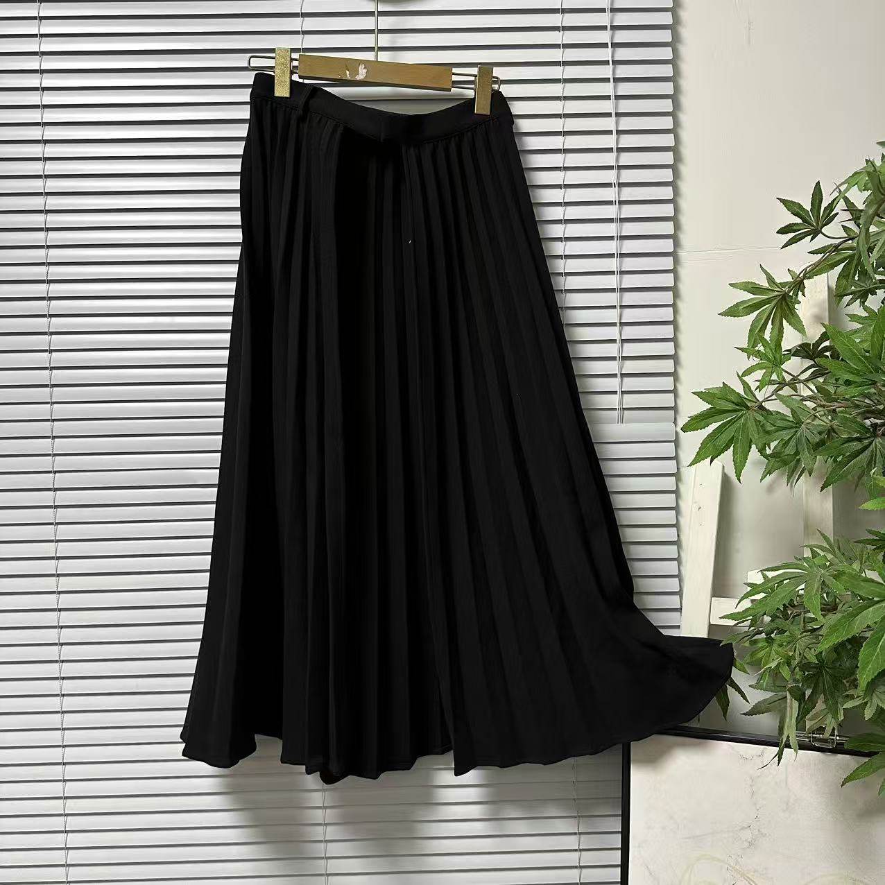 1119-42专柜品牌高级感压褶百褶半身裙罩衫中长款A字显瘦黑色