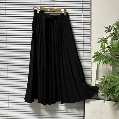 1119-42专柜品牌高级感压褶百褶半身裙罩衫中长款A字显瘦黑色