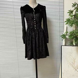 气质收腰显瘦长袖 轻奢高级感丝绒连衣裙时尚 裙子 56法式 0929