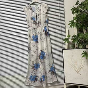 花卉印花A字裙 收腰连衣裙女装 0325 58原创设计雪纺花朵印花修身