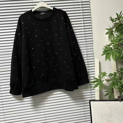 0124-25满天星烫钻圆领卫衣男女同款长袖休闲宽松黑色上衣