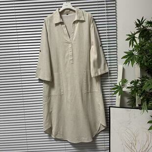 宽松型文艺常规袖 翻领连衣裙女装 52法单板含亚麻休闲中长款 0319