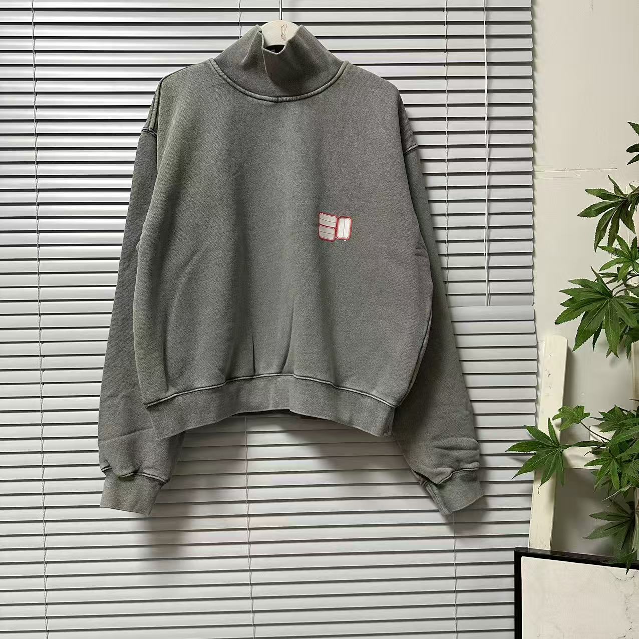 1022-29大牌高货中性高领卫衣宽松套头衫做旧运动通勤风加绒上衣