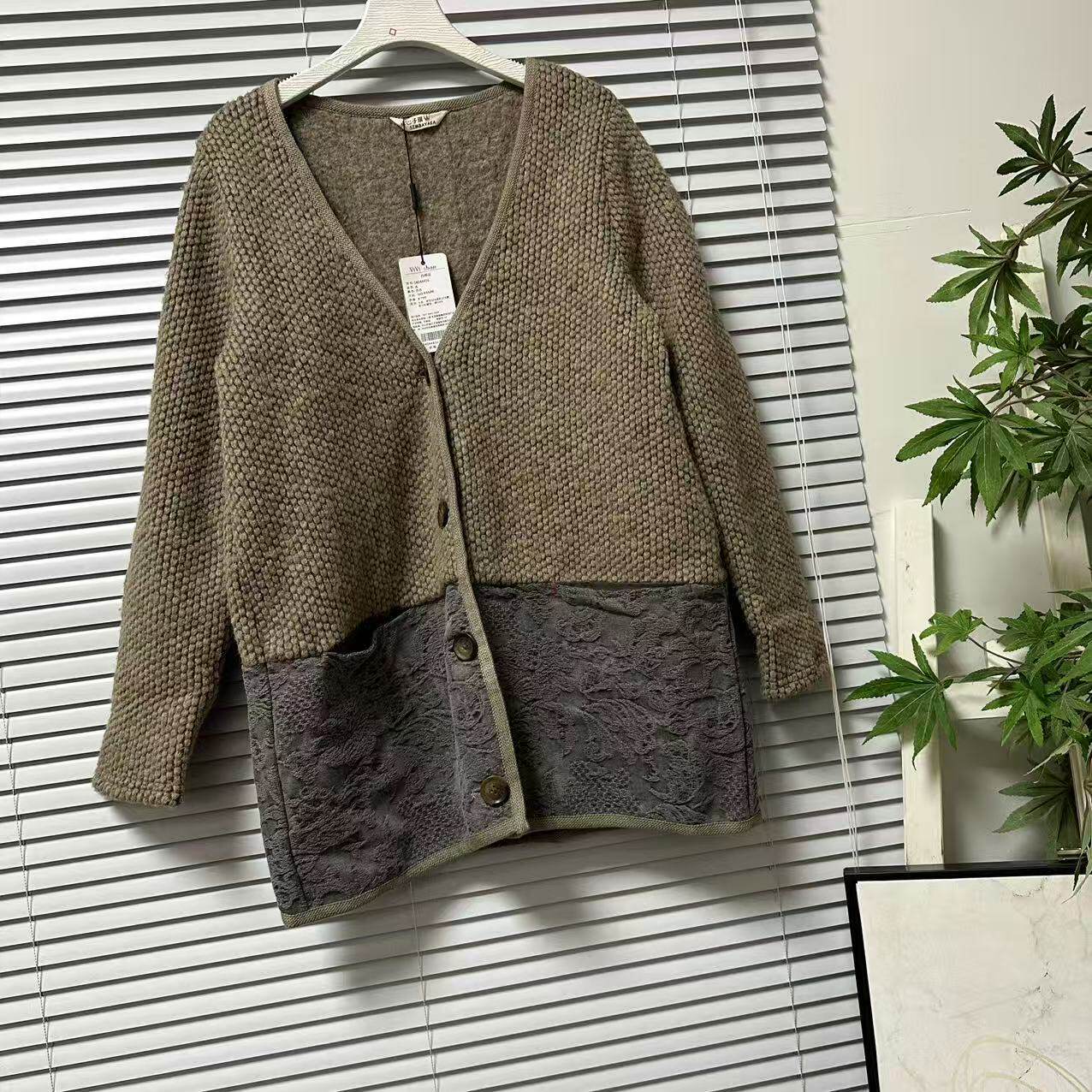 1222-13大牌慵懒风含50%羊毛开衫宽松百搭设计感外套上衣