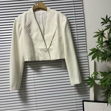 1128-2南油高货酷飒风纯色短款含羊毛西装外套女百搭修身翻领上衣