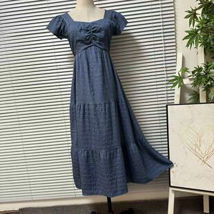 0309 连衣裙女收腰显瘦长裙气质减龄 59外单大牌复古方领泡泡袖
