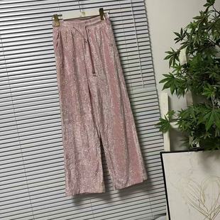 1023-19外贸大牌软糯风高腰松紧腰亮片丝绒阔腿裤百搭垂感休闲裤