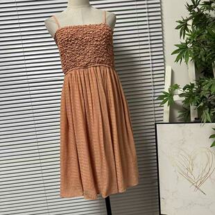 潮流甜美日常 A字裙无袖 0323 3法国单褶皱吊带休闲收腰连衣裙女装