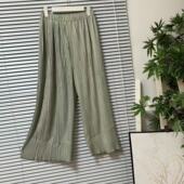 休闲裤 宽松显瘦松紧腰长裤 28法系极简风高腰阔腿百褶裤 0314