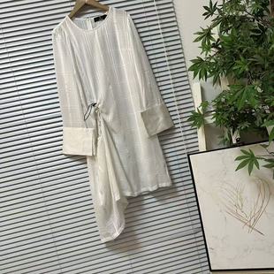 0107-31台湾品牌设计款山本风白色格纹连衣裙气质小众设计感