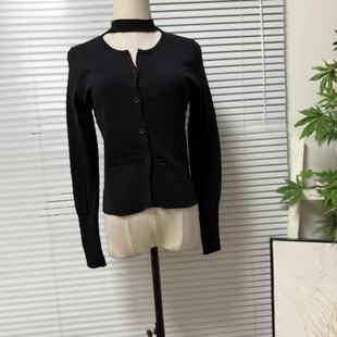 修身 1125 女短款 黑色圆领单排扣针织开衫 显瘦气质外套 21法式