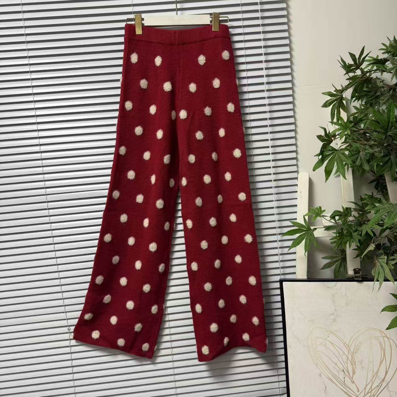 0123-57意大利样衣复古波点针织阔腿裤高腰宽松长裤红色休闲裤,女装/女士精品,裤子,淘宝优惠券,粉丝福利购,淘宝优惠卷