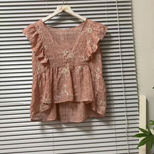 刺绣飞飞袖 上衣宽松女装 植物花卉 12法国单荷叶边休闲衬衫 0323