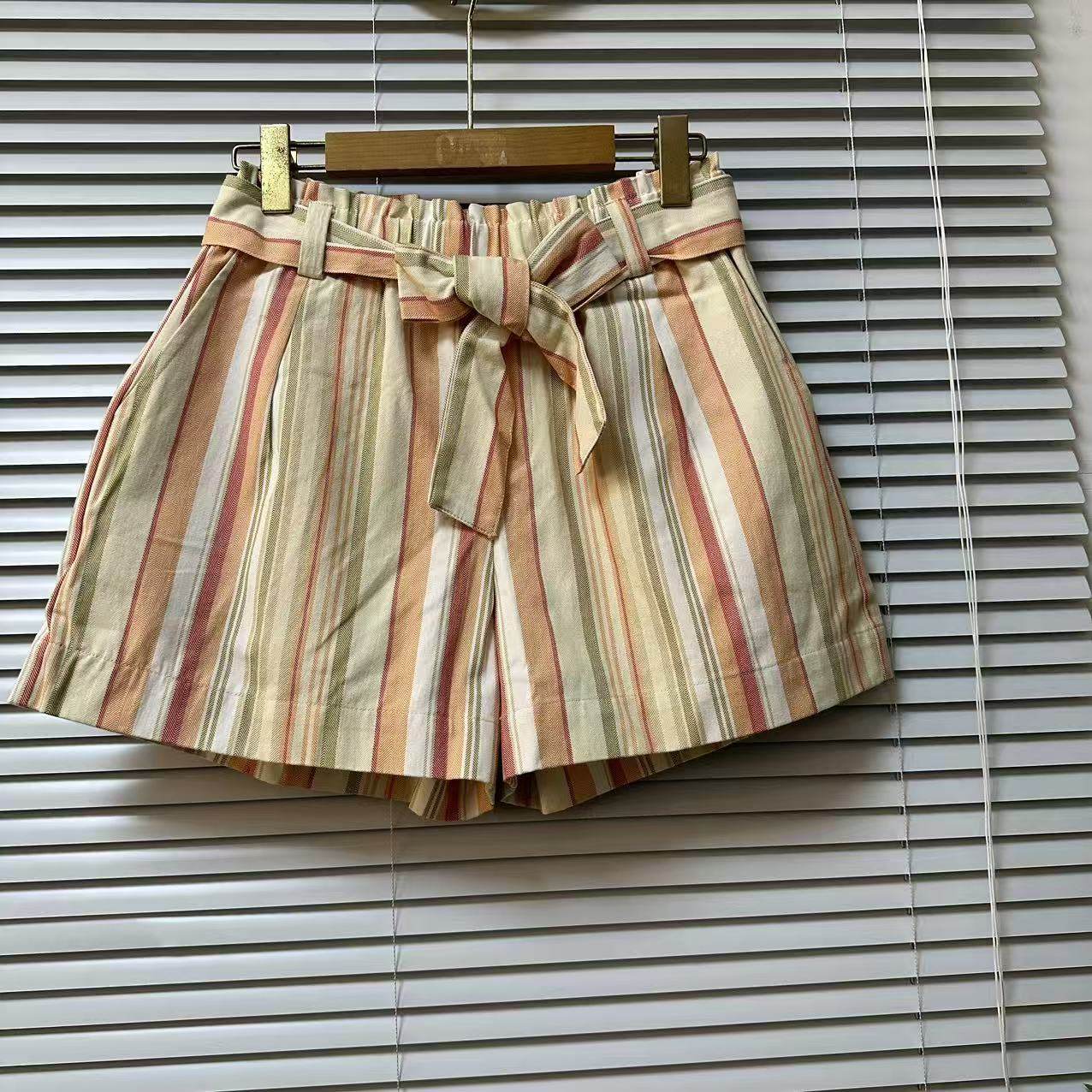 0119-41棉麻感条纹短裤女夏高腰系带显瘦百搭休闲裤松紧腰短裤,女装/女士精品,大码裤装,淘宝优惠券,粉丝福利购,淘宝优惠卷