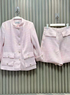 MONA 小香 粉色时尚上衣高腰中裤套装女小个子 2025新款