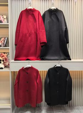 MONA 100羊毛 新中式红色短款中长款双面呢大衣外套女 秋冬季新款