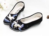 旗袍单鞋 国潮透气坡跟耐脏舞蹈鞋 手绘帆布鞋 原创设计新款