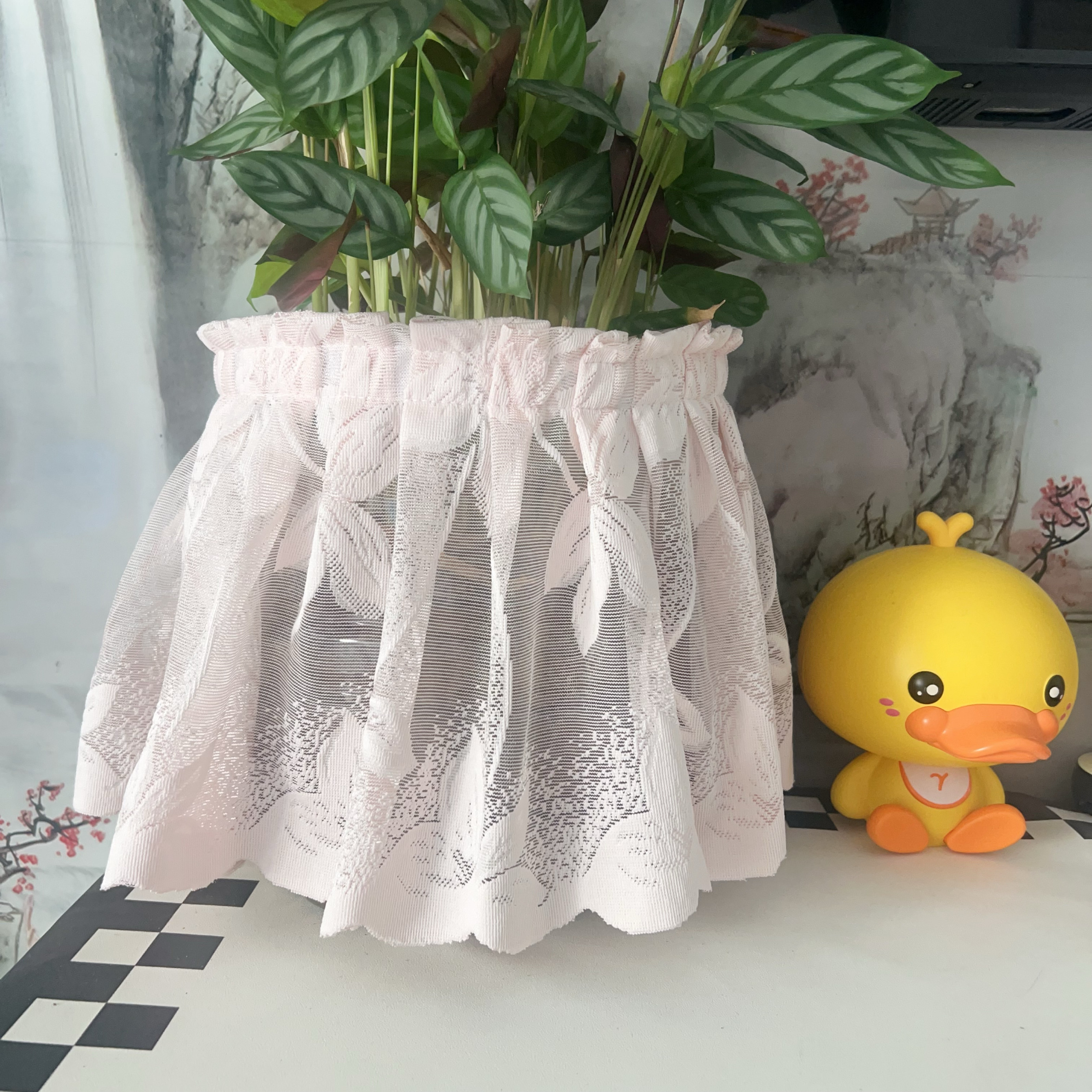 花盆遮挡帘防尘遮丑装饰纱帘魔术贴粘贴盆栽装扮帘子图片