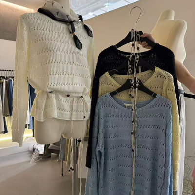 FIFTEEN-26年早春慵懒风圆领宽松镂空针织衫(配腰绳)98019