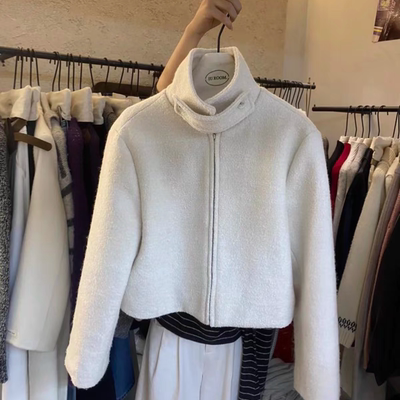 IU ROOM冬季韩系纯色羊毛呢短外套设计感时尚显瘦百搭短外套2885