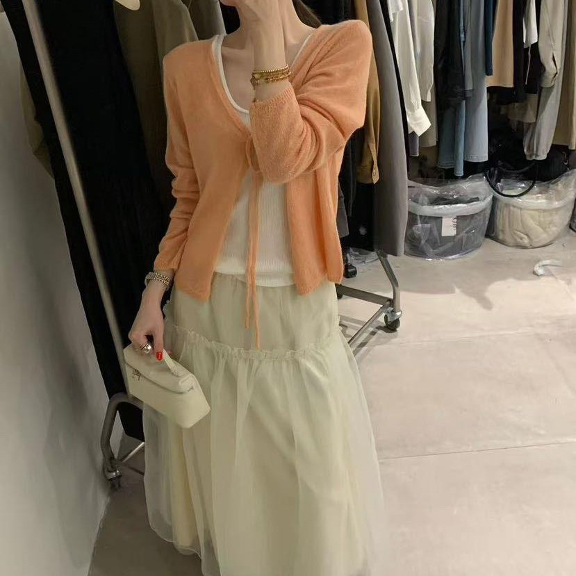 IU ROOM 韩系露丝同款气质系带短款针织开衫新款纯欲显瘦外套1121