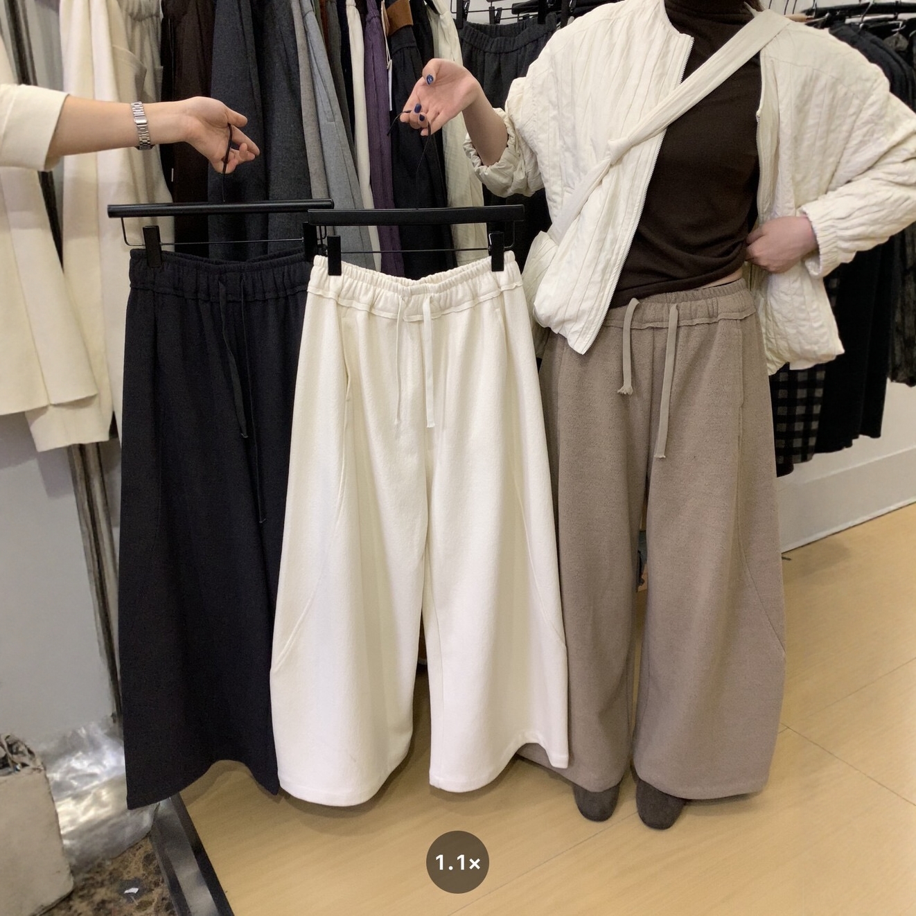 IU ROOM 韩系松紧腰抽绳时尚休闲裤显瘦阔腿裤加厚糯米裤长裤3791