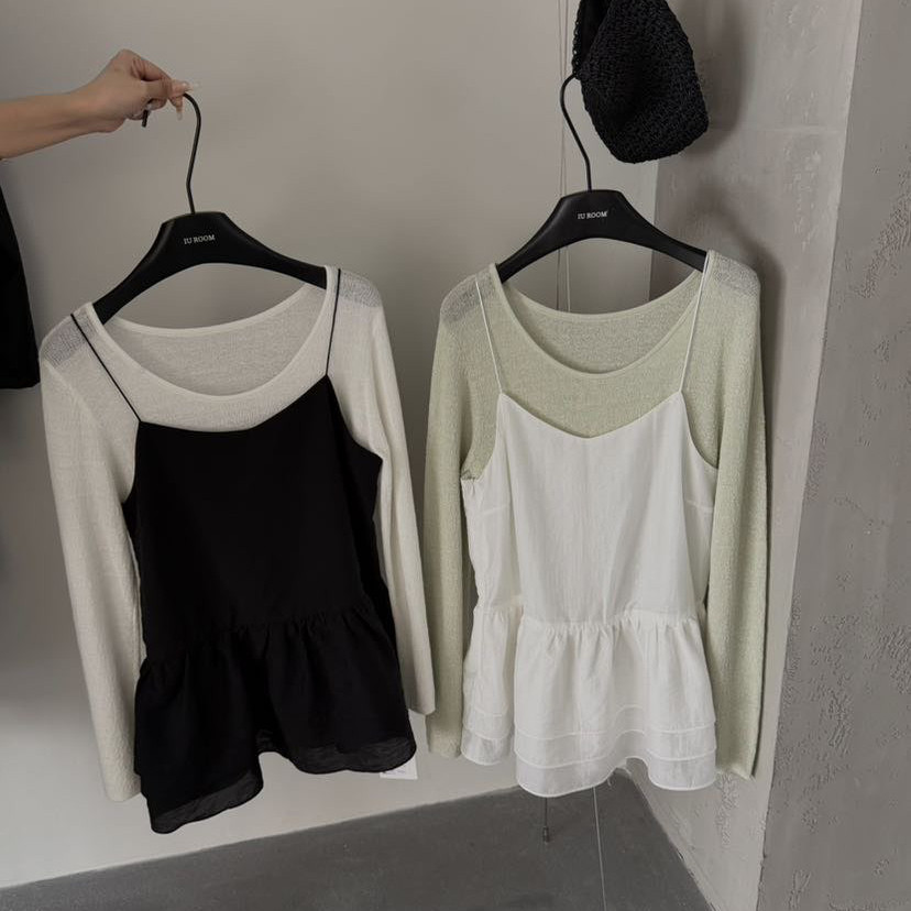 IU ROOM 韩系早春设计感吊带收腰短款裙叠穿设计感仙女连衣裙5516